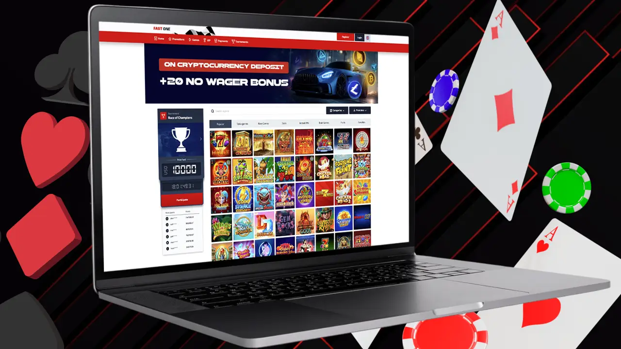 Ekran główny F1 Casino z widocznymi grami i promocjami